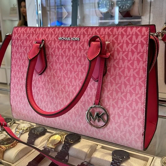 Michael Kors Sheila Medium Ombré Signature CZ Logo Satchel Crossbody Center - Picture 7 of 16